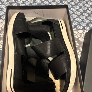 Eileen Fisher Black Vacchetta Leather Sandals